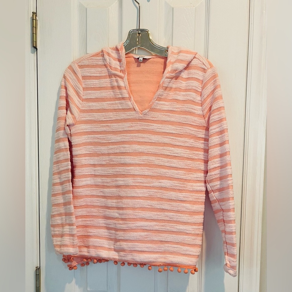 Crown & Ivy Pink Striped Hooded Long Sleeve Top Shirt Women's Size S